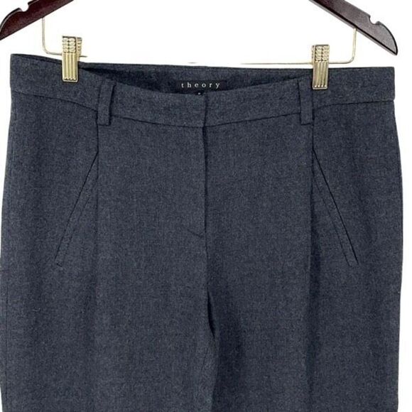 Theory Womens Ferran Flannel Wool Blend Tapered‎ Trouser Pants Charcoal Sz 8 NWT - Picture 2 of 11